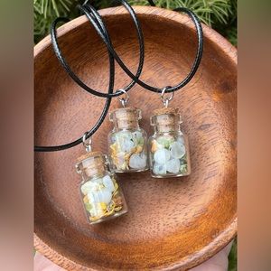 Moonstone & Peridot Necklace Bottle with Dried Herbs | Hand Crafted